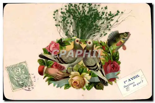 Cartes postales Fantaisie Fleurs Poisson Oiseaux