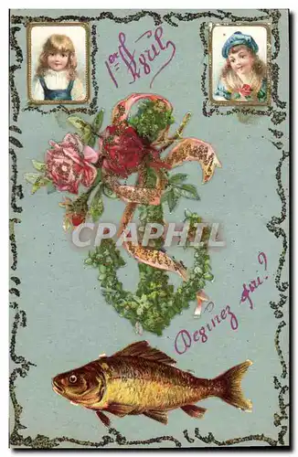 Cartes postales Fantaisie Fleurs Poisson Enfants