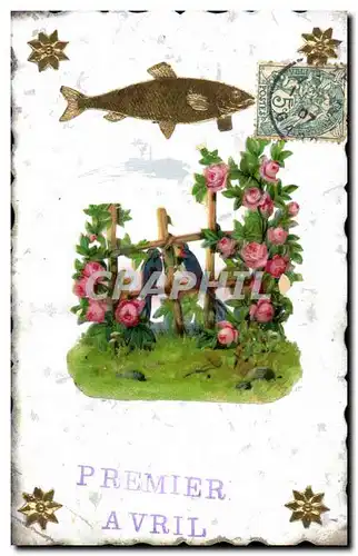 Cartes postales Fantaisie Fleurs Poisson 1er Avril