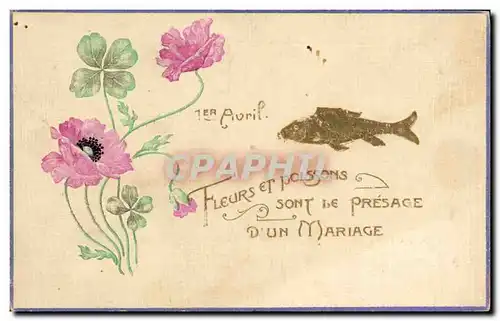 Ansichtskarte AK Fantaisie Paques Poisson Fleurs 1er Avril Mariage