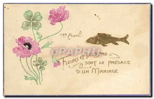 Cartes postales Fantaisie Paques Poisson Fleurs 1er Avril Mariage