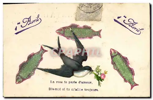 Ansichtskarte AK Fantaisie Paques Poisson 1er Avril Hirondelle