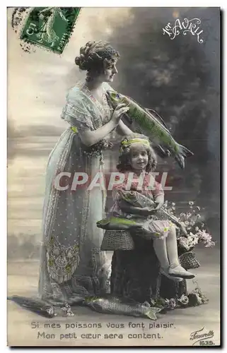 Cartes postales Fantaisie Paques Poisson Femme Enfant 1er Avril