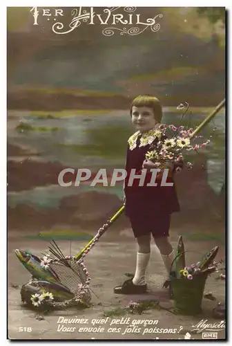 Ansichtskarte AK Fantaisie Paques Poisson Enfant 1er Avril