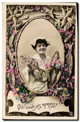 Cartes postales Fantaisie Paques Poisson Femme