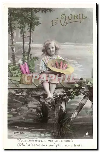 Cartes postales Fantaisie Paques Poisson Enfant 1er Avril