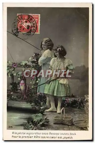 Cartes postales Fantaisie Paques Poisson Enfants 1er Avril Peche