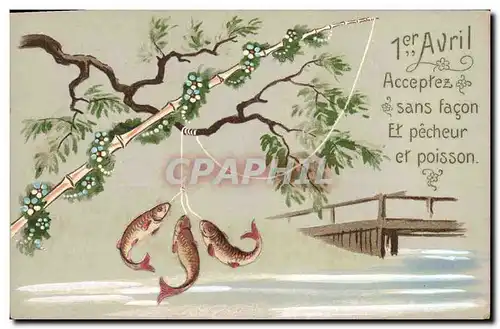Cartes postales Fantaisie Paques Poisson 1er Avril Peche