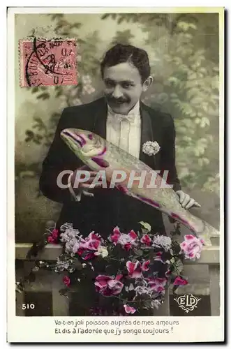 Cartes postales Fantaisie Paques Poisson Homme