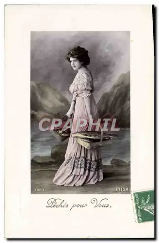 Cartes postales Fantaisie Paques Poisson Femme Irisa