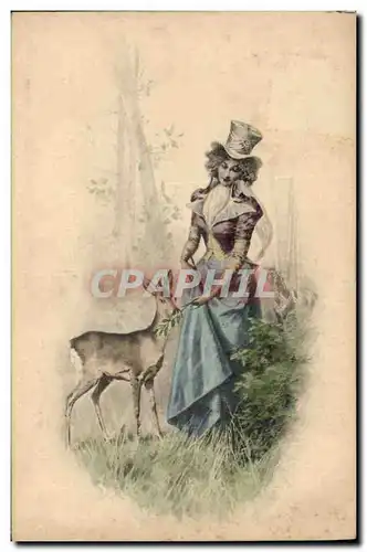 Cartes postales Fantaisie Femme Biche