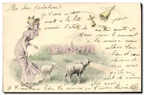 Cartes postales Fantaisie Femme Moutons