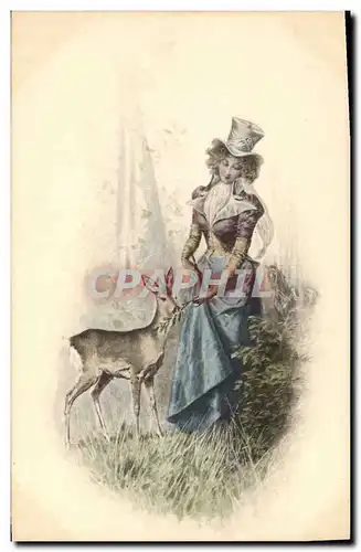 Cartes postales Fantaisie Femme Biche