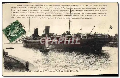 Cartes postales Bateau Paquebot Le Havre Sortie de la Provence de la CGT