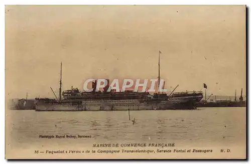 Ansichtskarte AK Bateau Paquebot Perou de la Compagnie Transatlantique Service Postal et Passagers