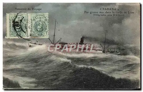 Cartes postales Bateau Paquebot Parana par grosse mer dans le Golfe du Lion