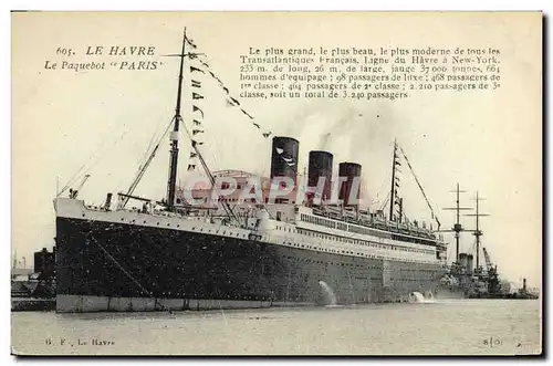 Cartes postales Bateau Paquebot Paris le Havre