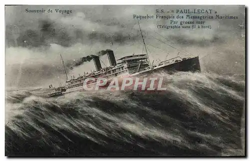 Cartes postales Bateau Paquebot SS Paul Lecat Messageries Maritimes par grosse mer