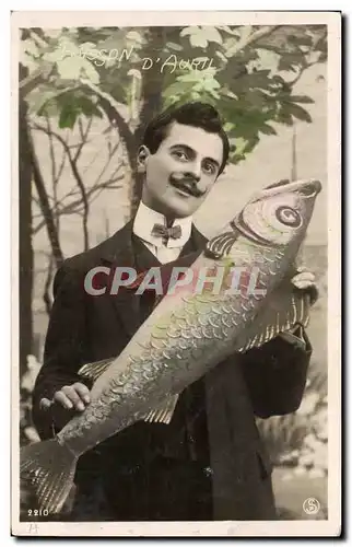 Cartes postales Fantaisie Paques Poisson Homme