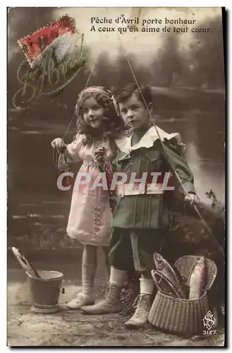Cartes postales Fantaisie Paques Poisson Enfants