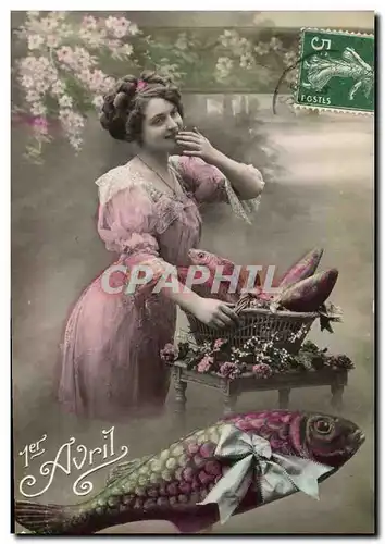 Cartes postales Fantaisie Paques Poisson Femme