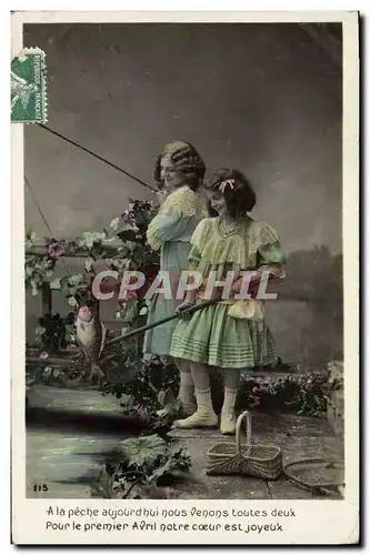 Cartes postales Fantaisie Paques Poisson Enfants Peche