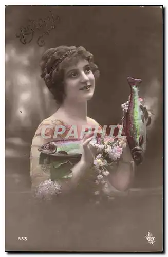 Cartes postales Fantaisie Paques Poisson Femme