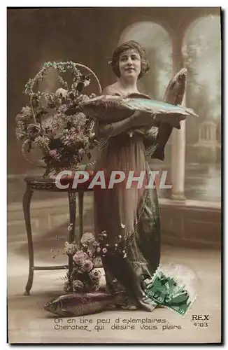 Cartes postales Fantaisie Paques Poisson Femme