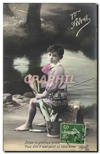 Cartes postales Fantaisie Paques Poisson Enfant