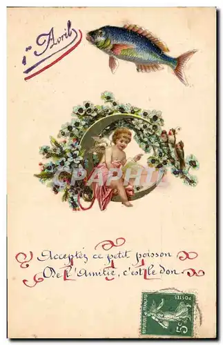 Cartes postales Fantaisie Paques Poisson Ange