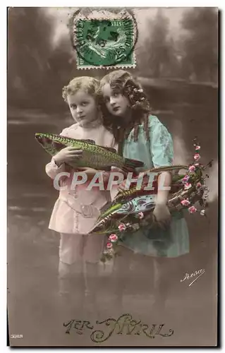 Cartes postales Fantaisie Paques Poisson Enfants 1er Avril