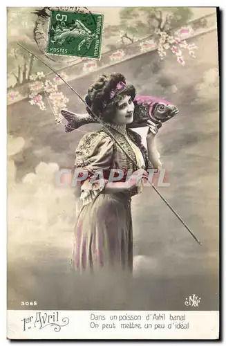 Cartes postales Fantaisie Paques Poisson Femme 1er Avril