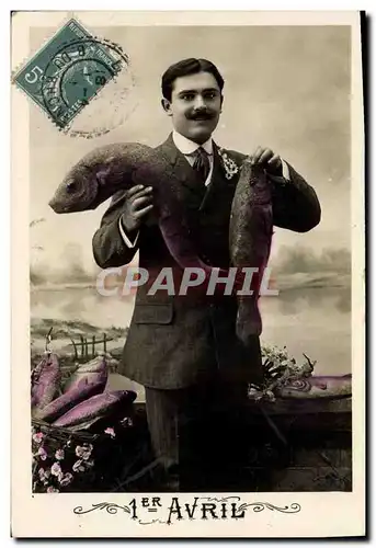 Ansichtskarte AK Fantaisie Paques Poisson Homme 1er Avril