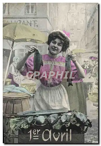 Cartes postales Fantaisie Paques Poisson Femme 1er Avril