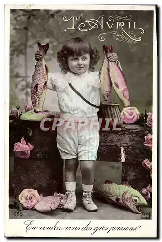 Cartes postales Fantaisie Paques Poisson Enfant 1er Avril