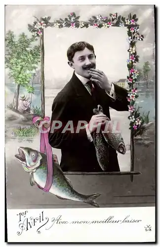 Cartes postales Fantaisie Paques Poisson Homme 1er Avril