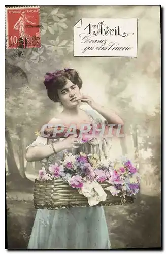 Cartes postales Fantaisie Paques Poisson Femme 1er Avril