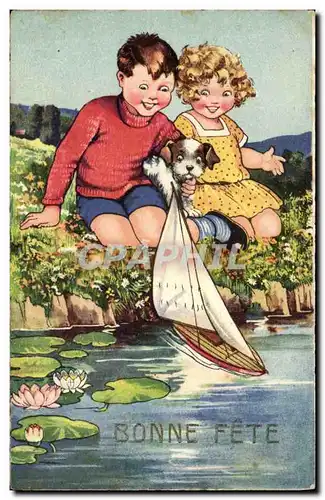 Cartes postales Fantaisie Illustrateur Enfants Bonne fete Bateau