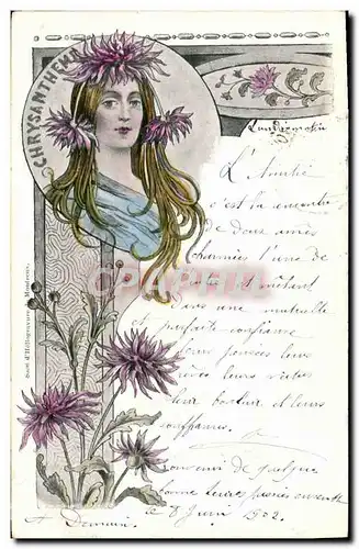 Cartes postales Fantaisie Illustrateur Femme Chrysantheme