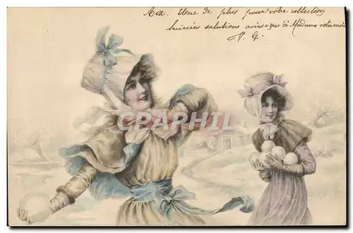 Ansichtskarte AK Fantaisie Illustrateur Femmes Boules de neige