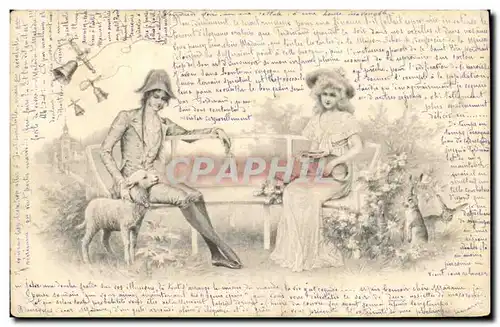 Ansichtskarte AK Fantaisie Illustrateur Femme Mouton Cloches