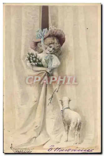 Cartes postales Fantaisie Illustrateur Enfant Agneau Mouton