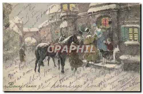 Cartes postales Fantaisie Illustrateur Femme Cheval Bonne annee