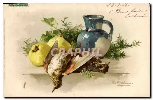 Ansichtskarte AK Fantaisie Fleurs Nature morte oiseau