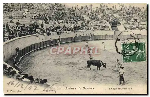 Cartes postales Corrida Taureau Arenes de Beziers le jeu du manteau