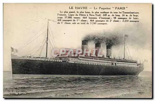 Ansichtskarte AK Bateau Paquebot Paris Le Havre