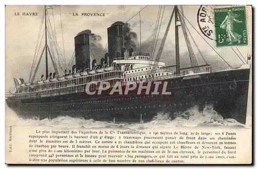 Cartes postales Bateau Paquebot Le Havre La Provence