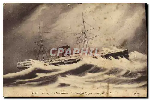 Cartes postales Bateau Paquebot Portugal par grosse mer Messageries Maritimes