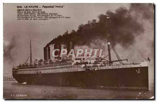 Cartes postales Bateau Paquebot Paris Le Havre