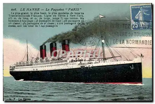 Cartes postales Bateau Paquebot Paris Le Havre